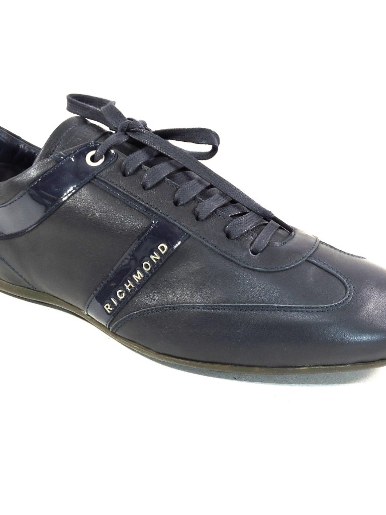 Richmond Men's Navy Blue Soft Leather Comfort Fashion Sneakers